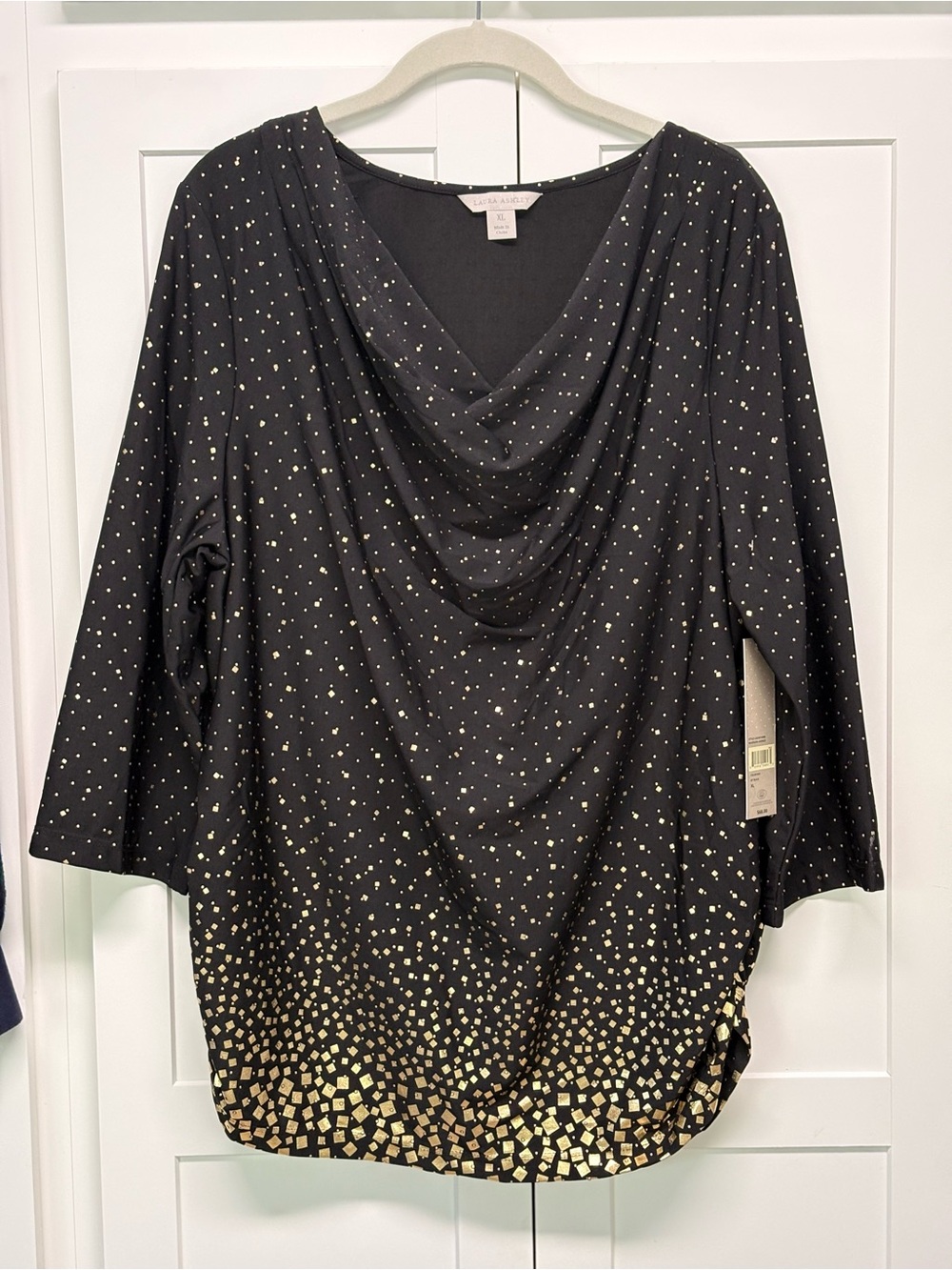 Laura, Ashley, black and gold ladies top size extra large